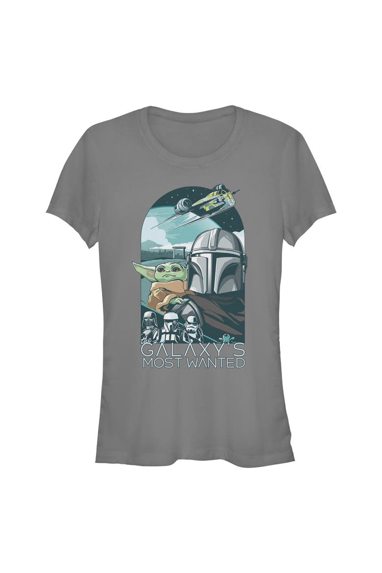 Junior's Star Wars The Mandalorian and Grogu Galaxy's Most Wanted Comic Art  Graphic T-Shirt, Main, color, Charcoal