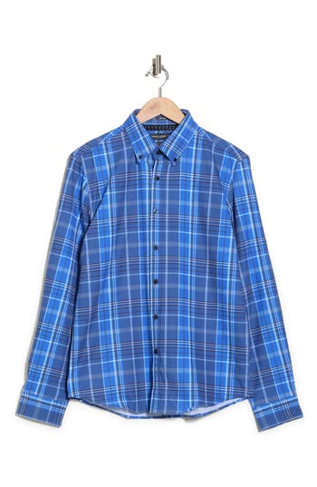 Denim And Flower Plaid Tech Button-up Shirt In Blue