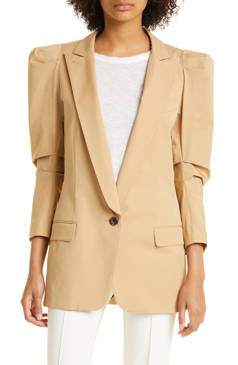 Smythe Scrunch Sleeve Longline Stretch Cotton Blazer, Main, color,