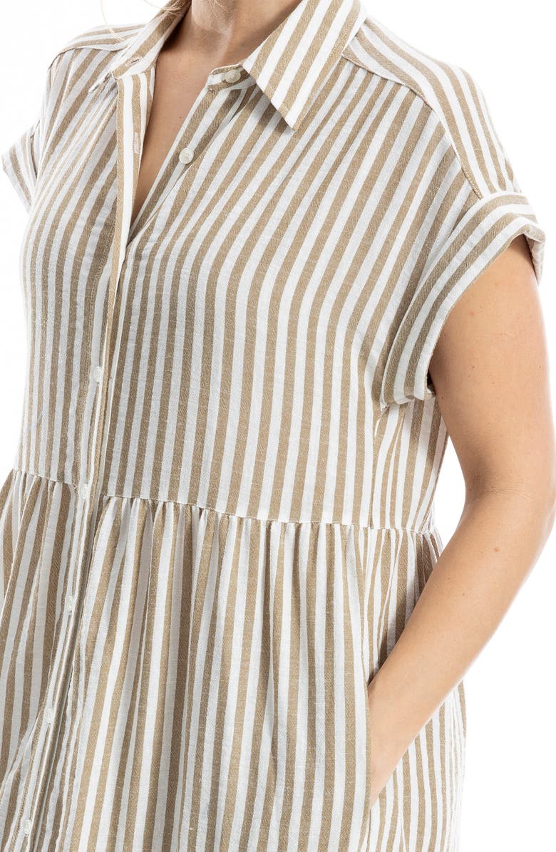 MAX STUDIO Tiered Maxi Shirtdress, Alternate, color, Beige Stripe/ White