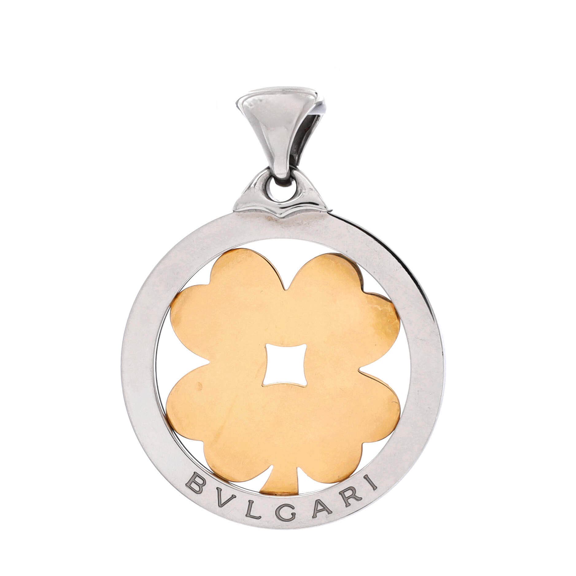 Tondo Clover Pendant Pendant & Charms Stainless Steel with 18K Yellow Gold, Main, color, Metallic Silver