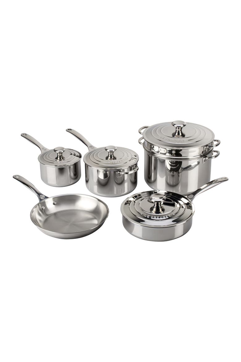 Stainless Steel Cookware 10-Piece Set, Main, color, STAINLESS STEEL