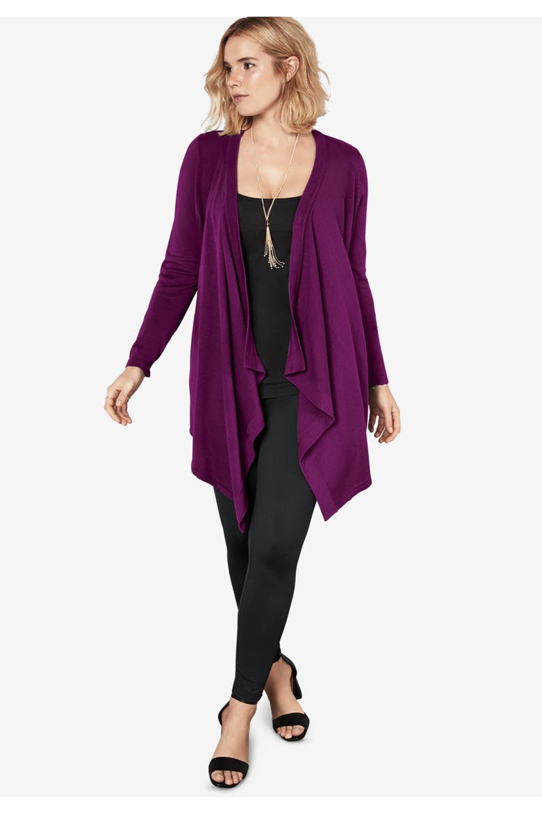 Plus Size Lightweight Handkerchief Hem Cardigan Sweater, Alternate, color, DARK BERRY