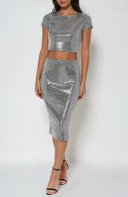 bebe Sequin Top & Skirt Set