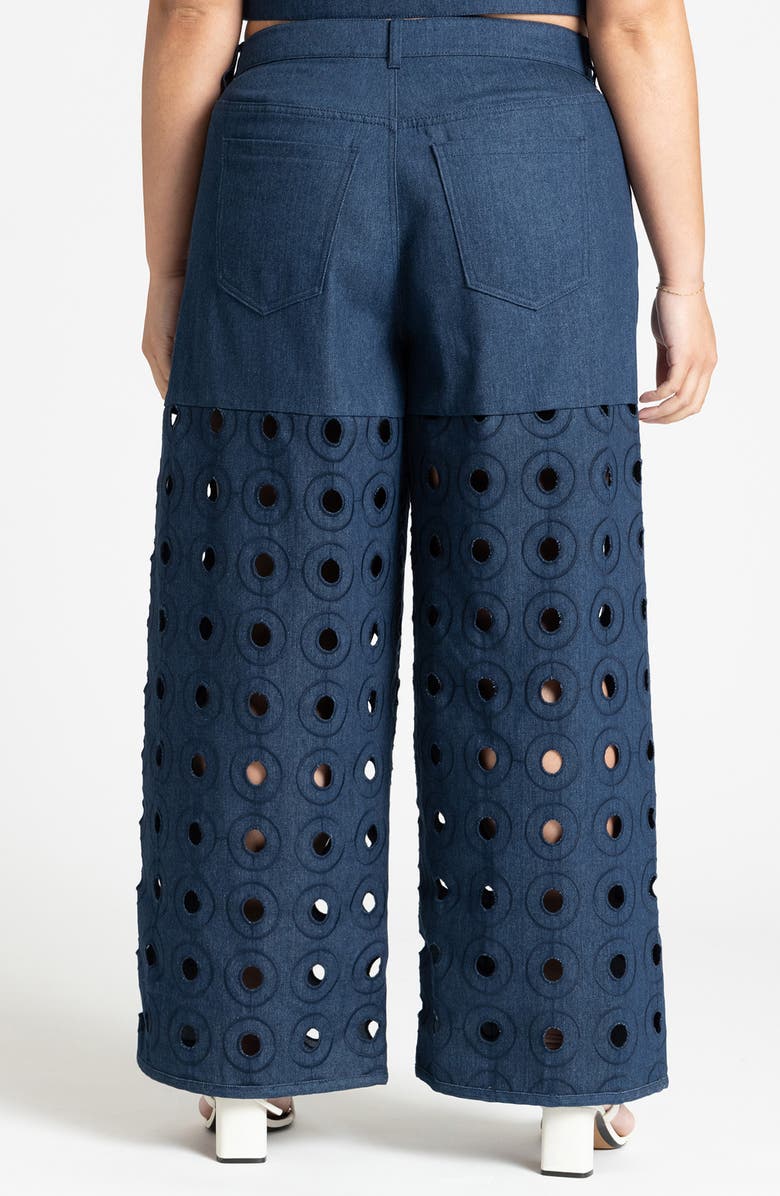 ELOQUII Circular Eyelet Wide Leg Jeans, Alternate, color, 