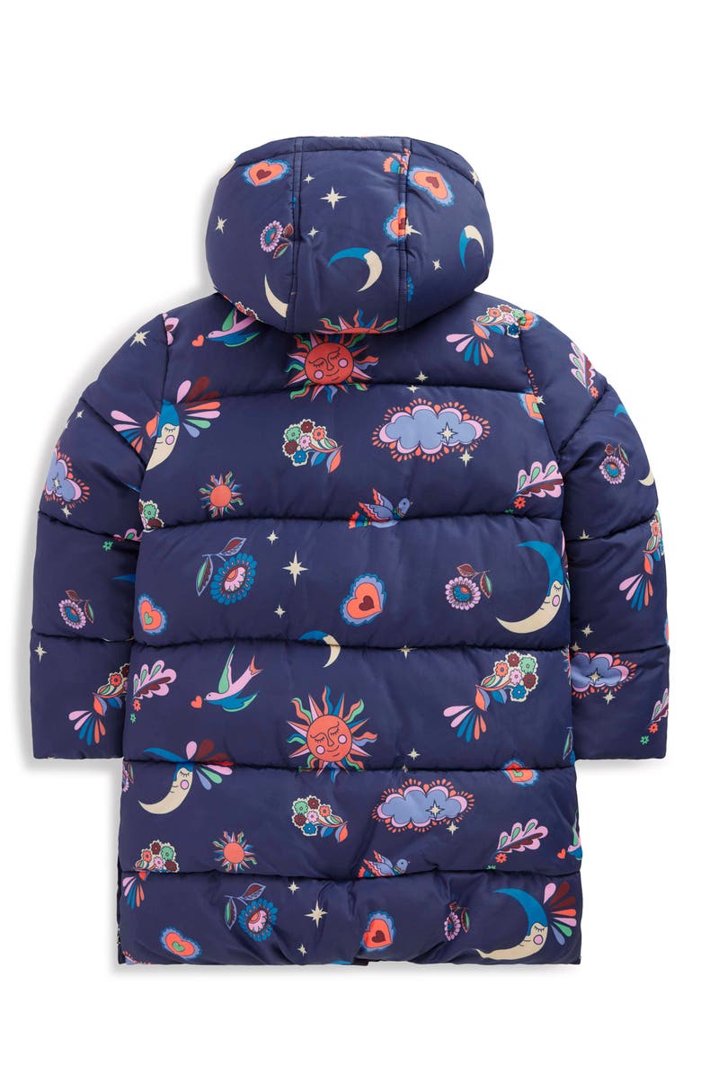 Mini Boden Kids' Hooded Longline Puffer Coat, Alternate, color, College Navy Spaced Celestial