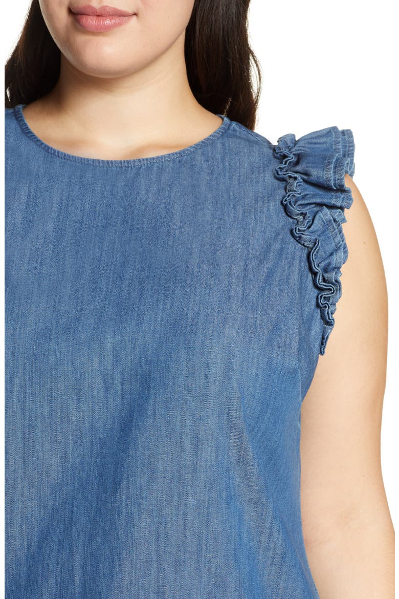Flutter Sleeve Denim Shift Dress, Alternate, color, AUTHENTIC