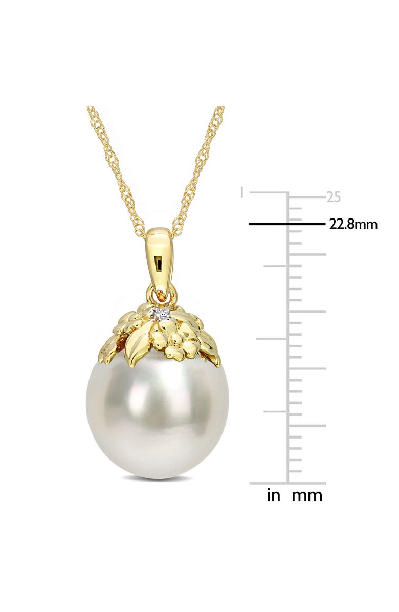 Julianna B. Pearl & Diamond Accent Leaf Necklace 14k, Alternate, color, South Sea Pearl/Yellow Gold
