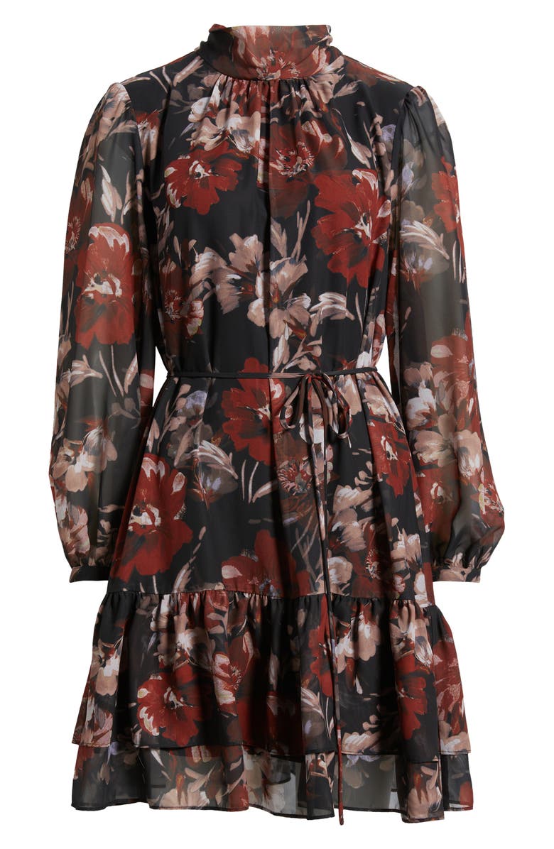Julia Jordan Long Sleeve Mock Neck Floral Dress, Alternate, color, Black Multi