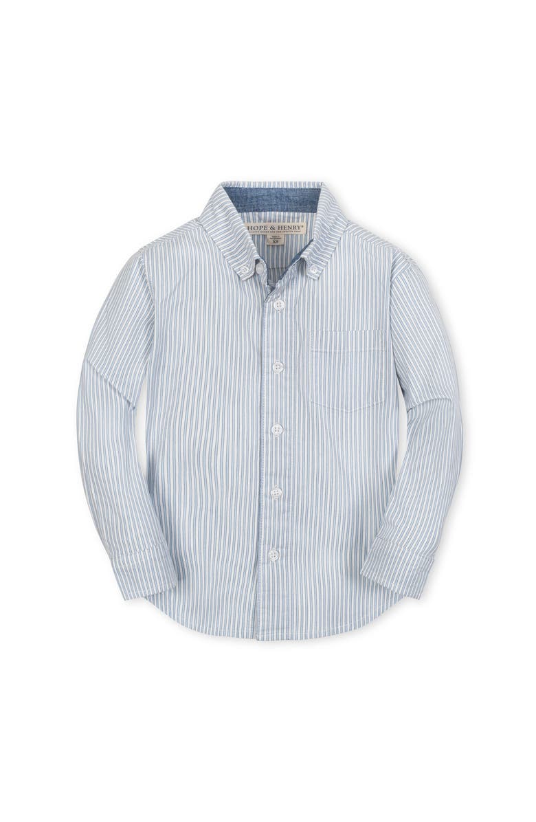 Hope & Henry Kids' Organic Stretch Poplin Long Sleeve Button Down Shirt, Main, color, Blue Ticking Stripe