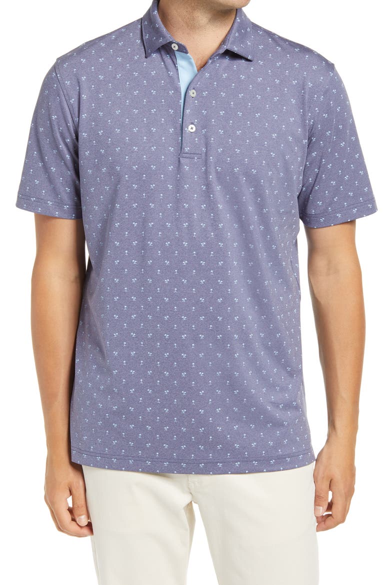 Taj Palm Tree Print Performance Polo, Main, color, TWILIGHT
