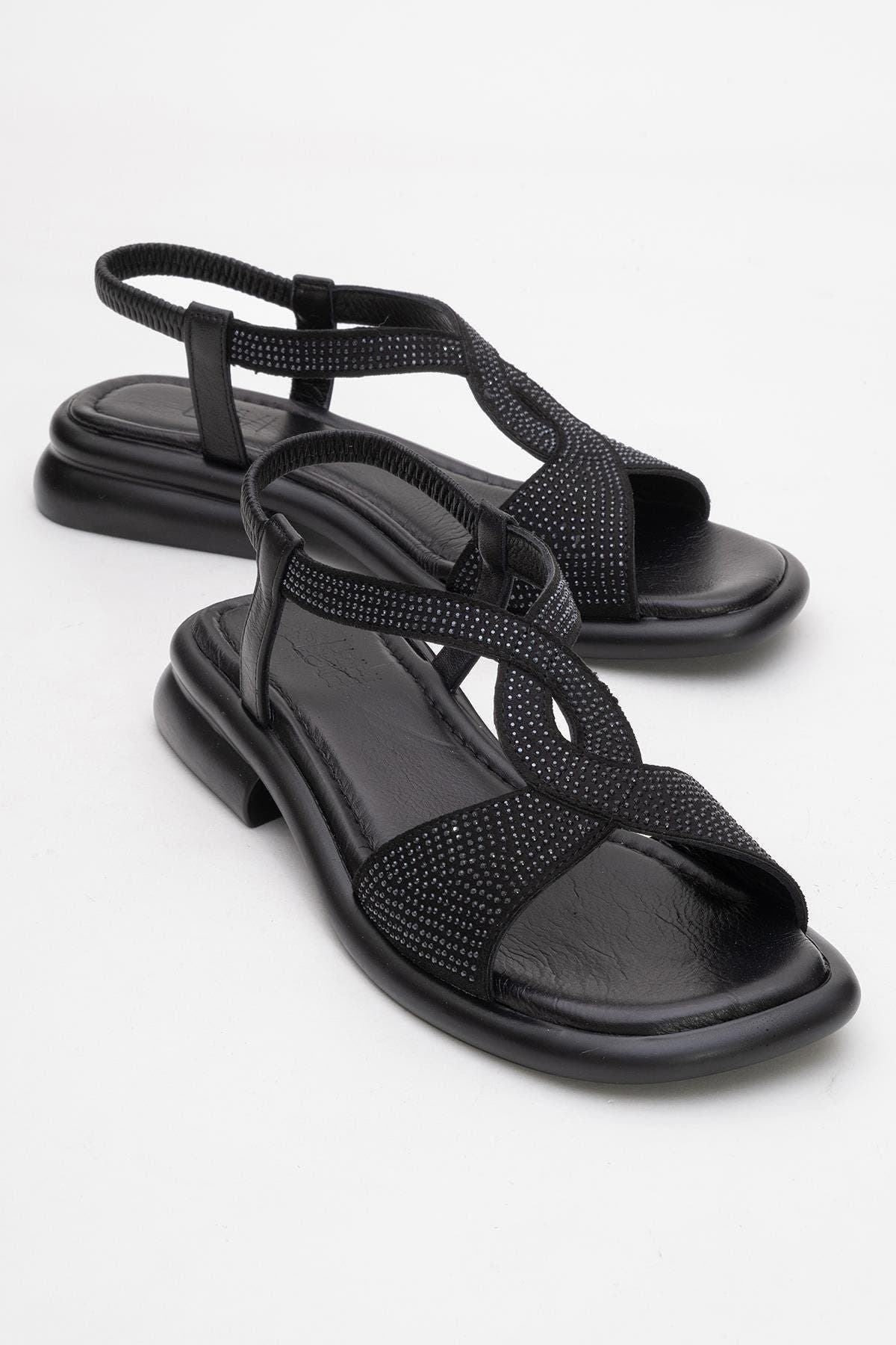 Sieglinde Embellished Leather Sandal, Alternate, color, Black Leather