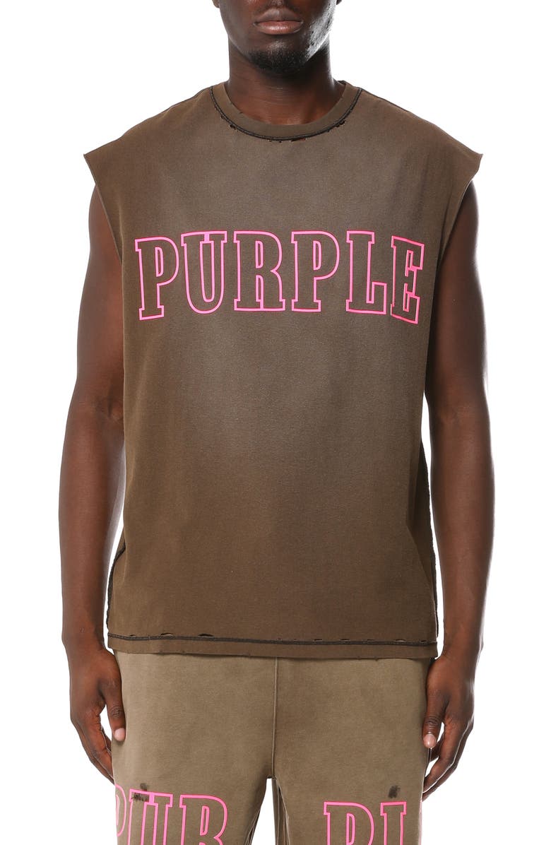 PURPLE BRAND Textured Sleeveless Graphic T-Shirt, Main, color, Black