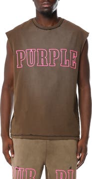 PURPLE BRAND Textured Sleeveless Graphic T-Shirt
