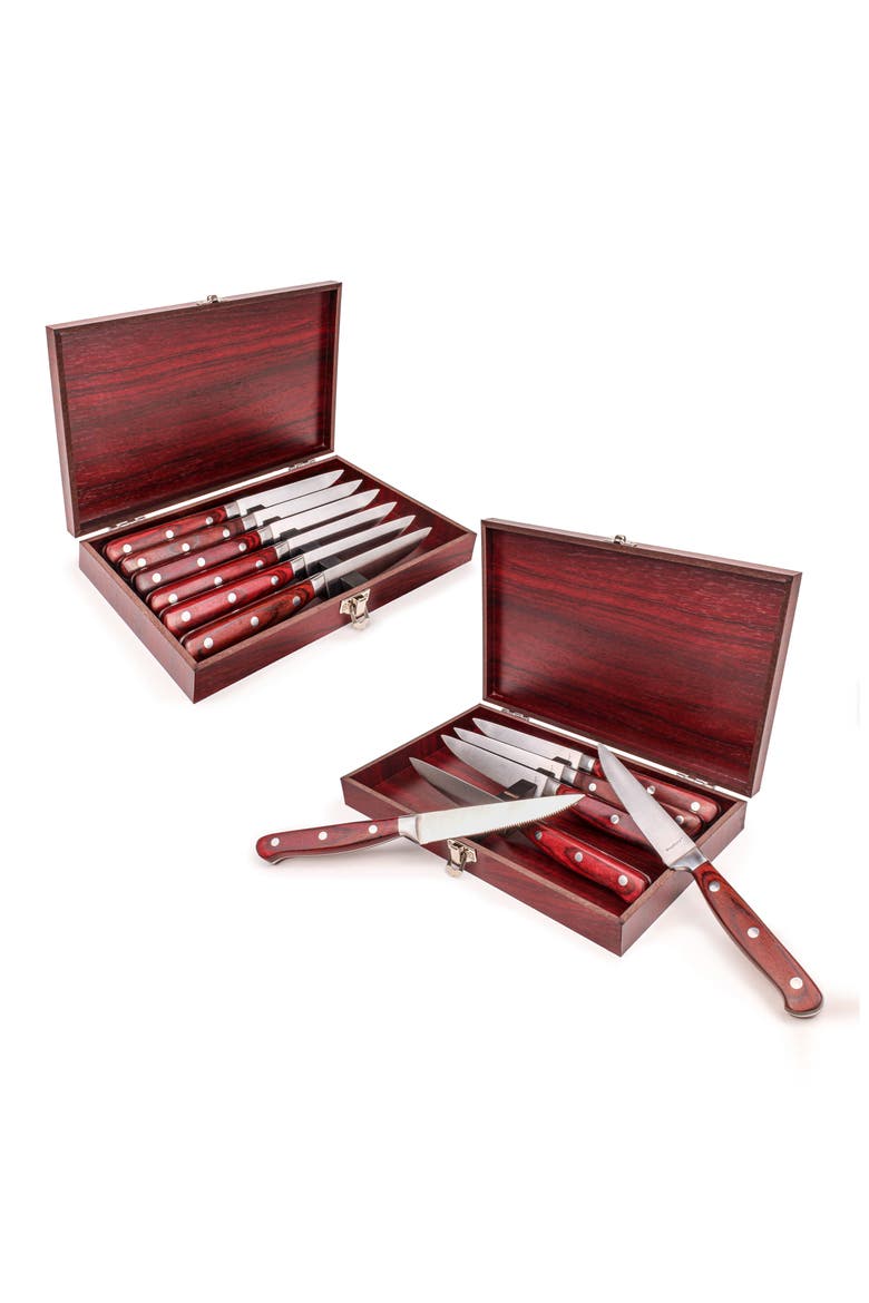 Pakka's Set of 14 Serrated Steak Knives, Alternate, color, BROWN