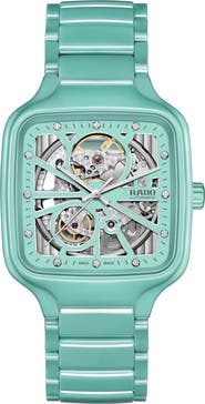 RADO True Square Diamond Automatic Open Heart Bracelet Watch, 38mm