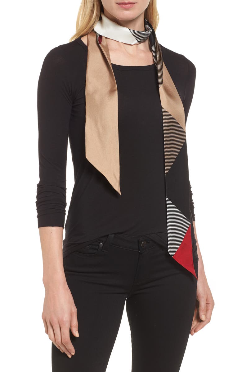 Burberry Mega Check Silk Skinny Scarf, Alternate, color,