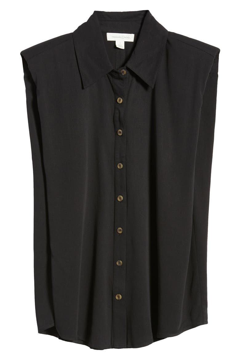 Shoulder Pad Sleeveless Button-Up Top, Alternate, color, BLACK
