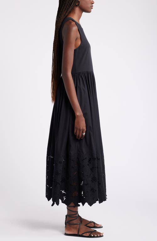 Nordstrom Embroidered Sleeveless Mixed Media Sundress In Black