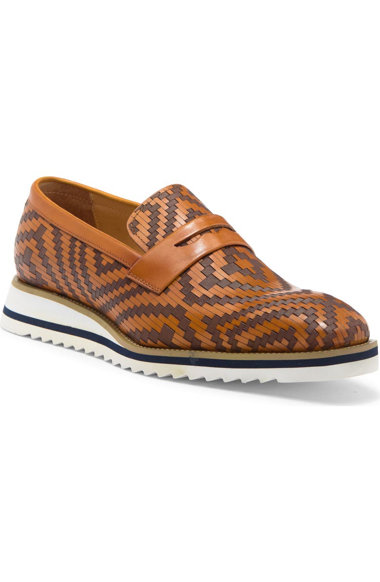 Maison Forte Marbella Woven Penny Loafer, Main, color, Cognac