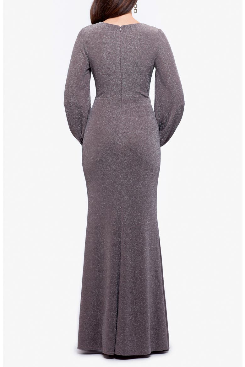 Metallic Knit Long Sleeve Gown, Alternate, color, TAUPE/ SILVER