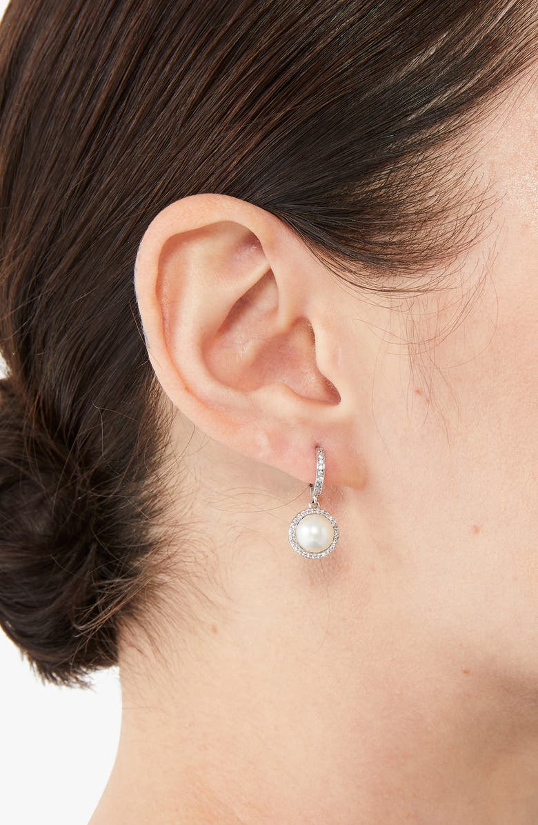 Kate Spade New York something sparkly imitation pearl drop huggie hoop earrings, Alternate, color,