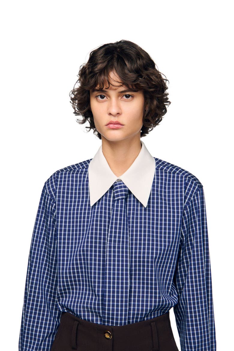 Checkered shirt with removable tie, Alternate, color, Blue / black