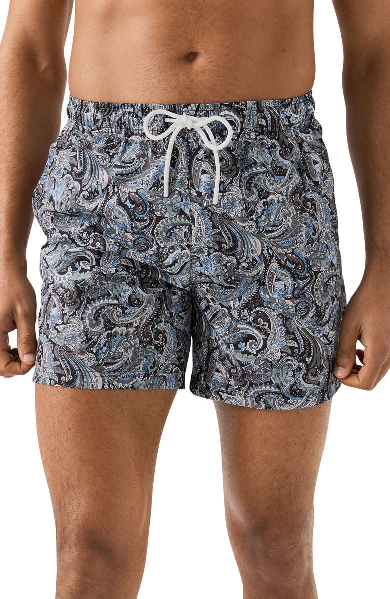 Eton Paisley Swim Trunks, Main, color, Dark Blue