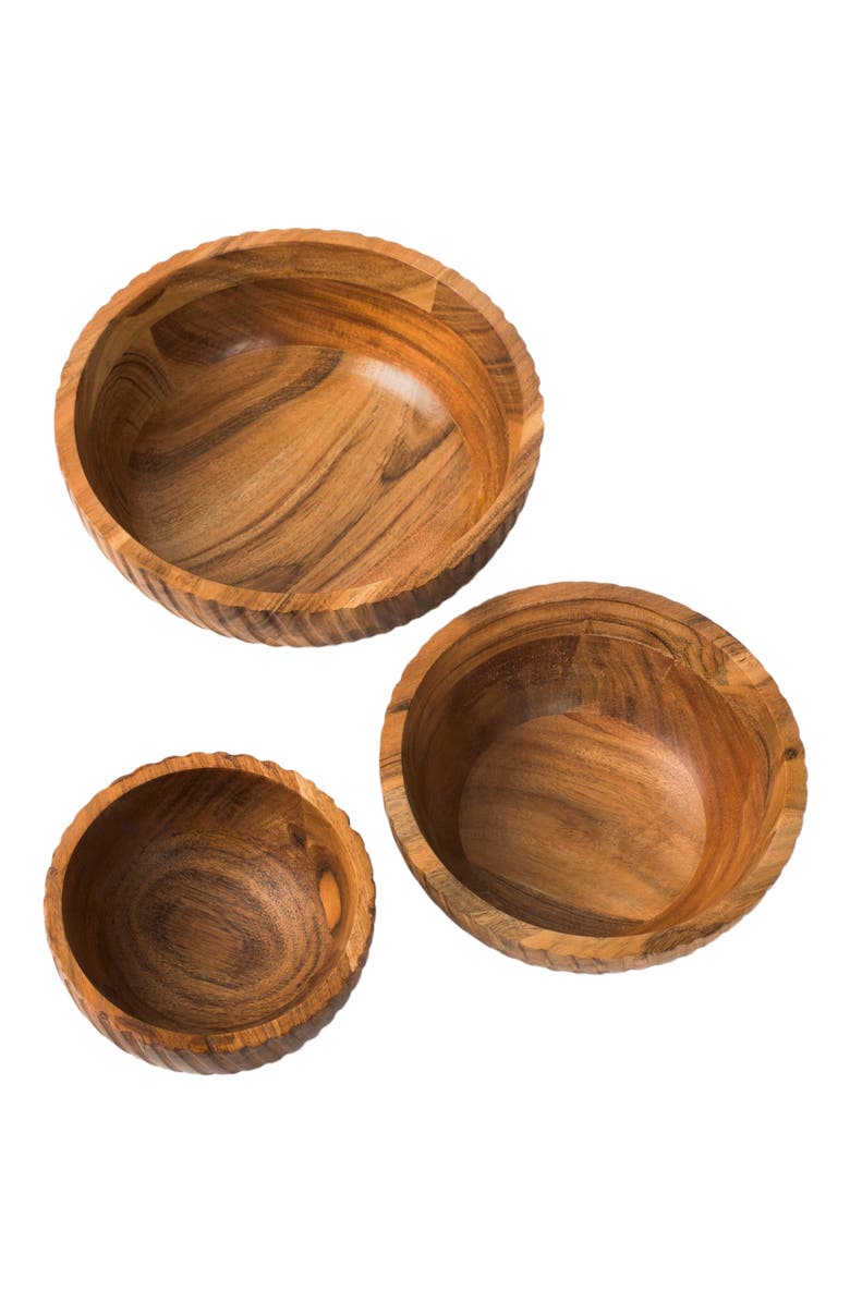 Mela Artisans Stria Acacia Wood Bowls, Alternate, color, Brown