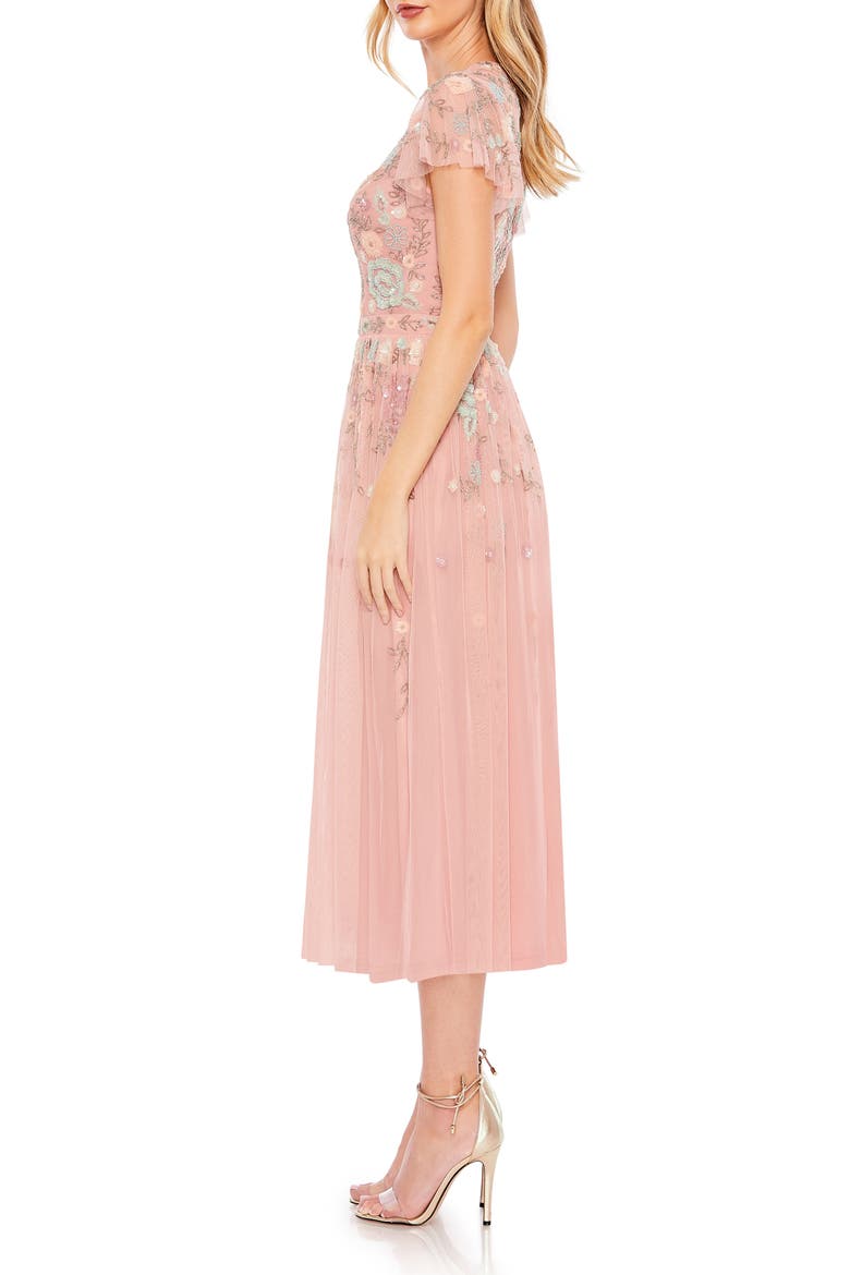 Embellished Illusion High Neck Butterfly Sleeve Midi Dress, Alternate, color, DUSTY ROSE