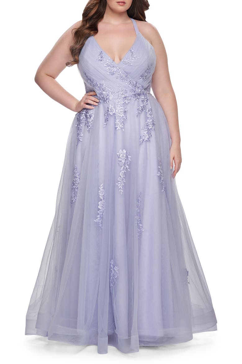 Plus Size A-line Tulle Dress with Floral Detailing, Main, color, Light Periwinkle