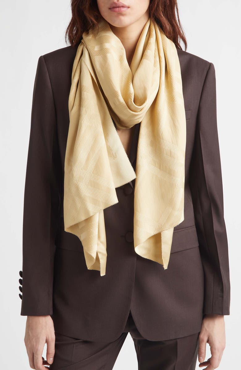 Burberry Medium Check Silk Scarf, Alternate, color, Sand