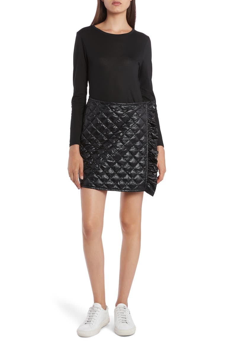 Diamond Quilted Ruffle Down Miniskirt, Main, color, BLACK