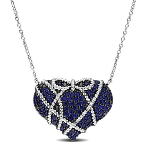 Lab-Created Sapphire Heart Necklace Sterling Silver