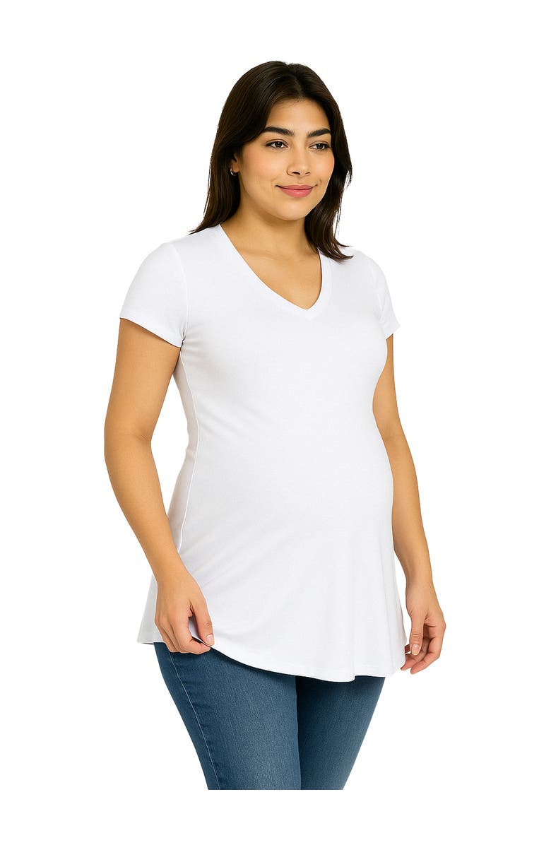 24seven Comfort Apparel Maternity Short Sleeve Flared Tunic Top, Alternate, color, White