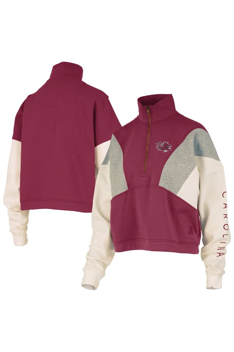 Women's Pressbox  Garnet South Carolina Gamecocks Ferrara Color Block Quarter-Zip Sweatshirt, Main, color, Garnet