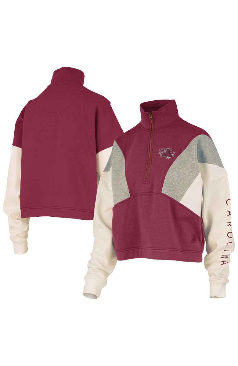 PRESSBOX Women's Pressbox  Garnet South Carolina Gamecocks Ferrara Color Block Quarter-Zip Sweatshirt, Main, color, Garnet