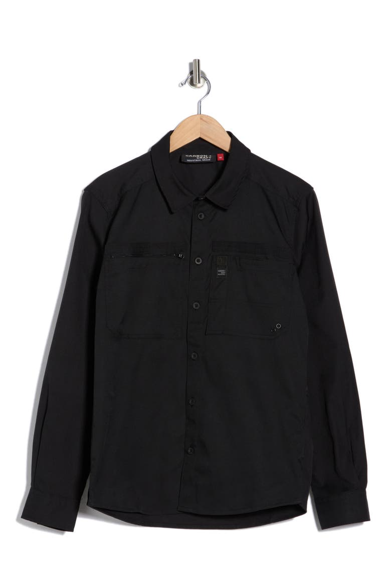 Water Resistant Technical Button-Up Shirt, Alternate, color, BLACK