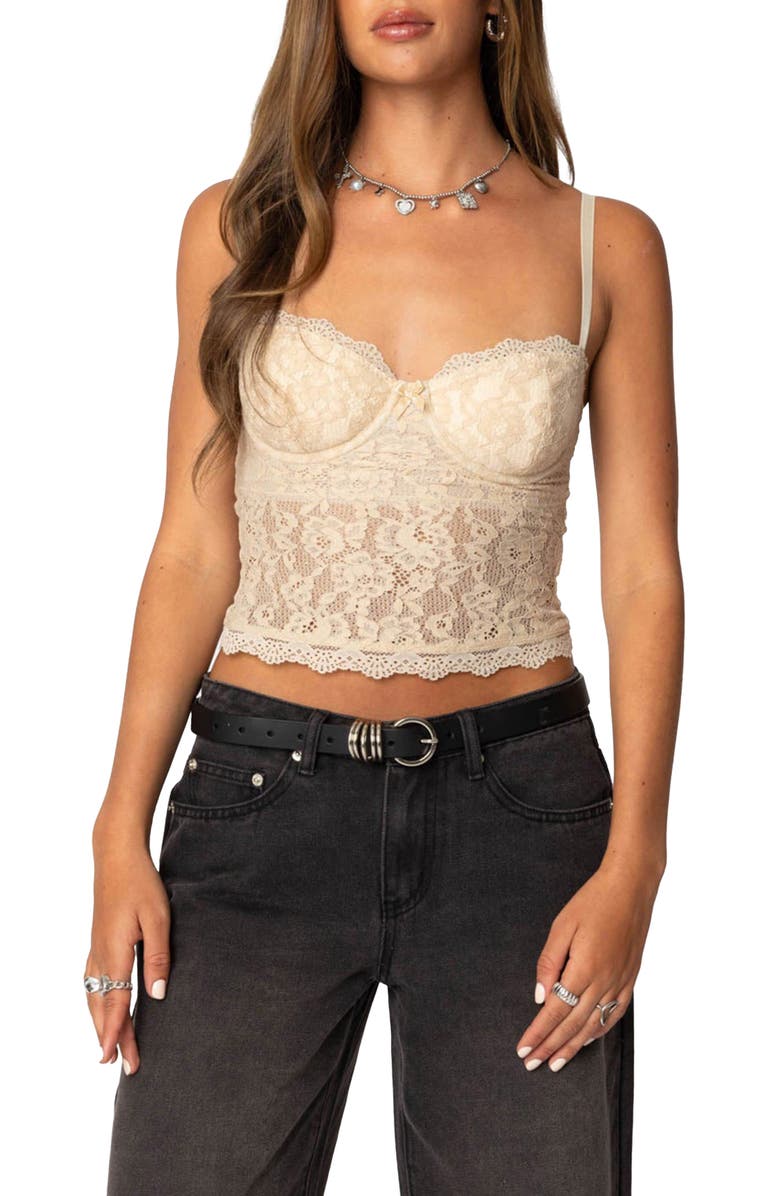 EDIKTED Charisma Lace Camisole, Main, color, Beige