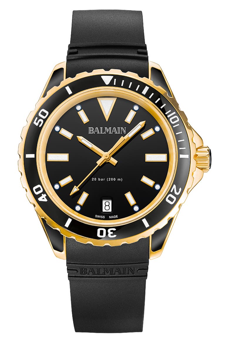 Ophrys Dive Rubber Strap Watch, 38.5mm, Main, color, BLACK