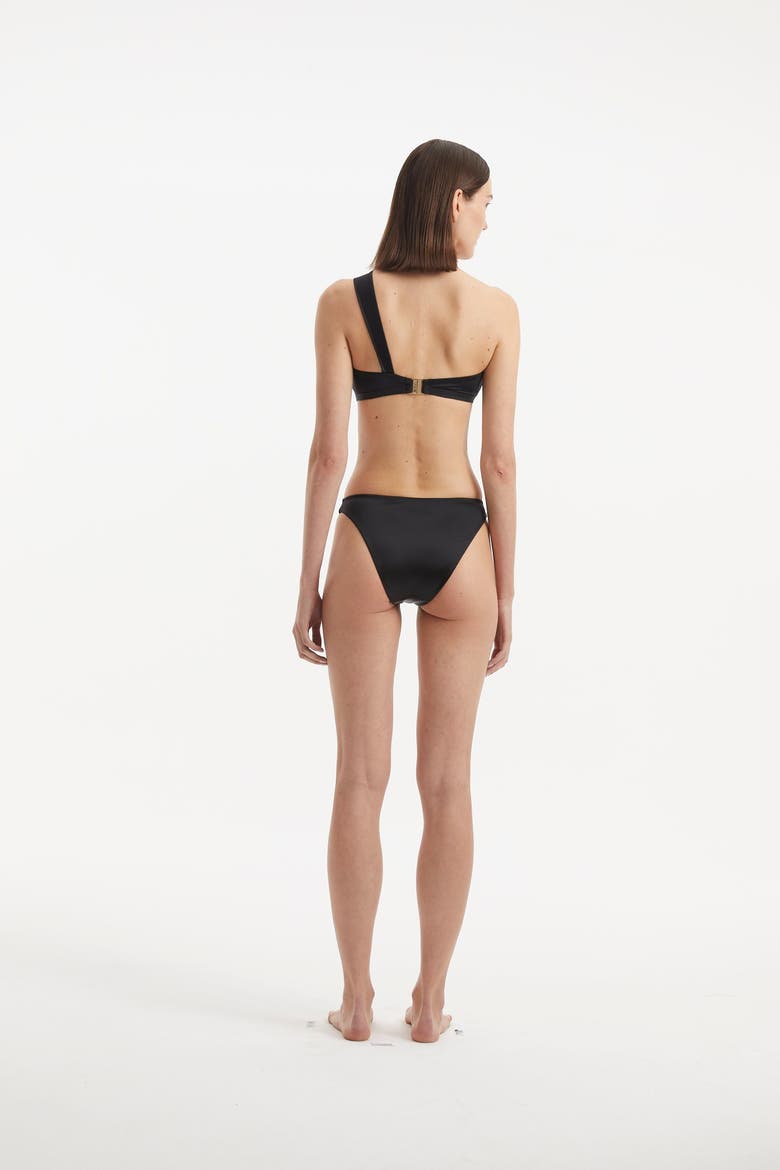Sereia One Shoulder Satin Bikini Top, Alternate, color, Black
