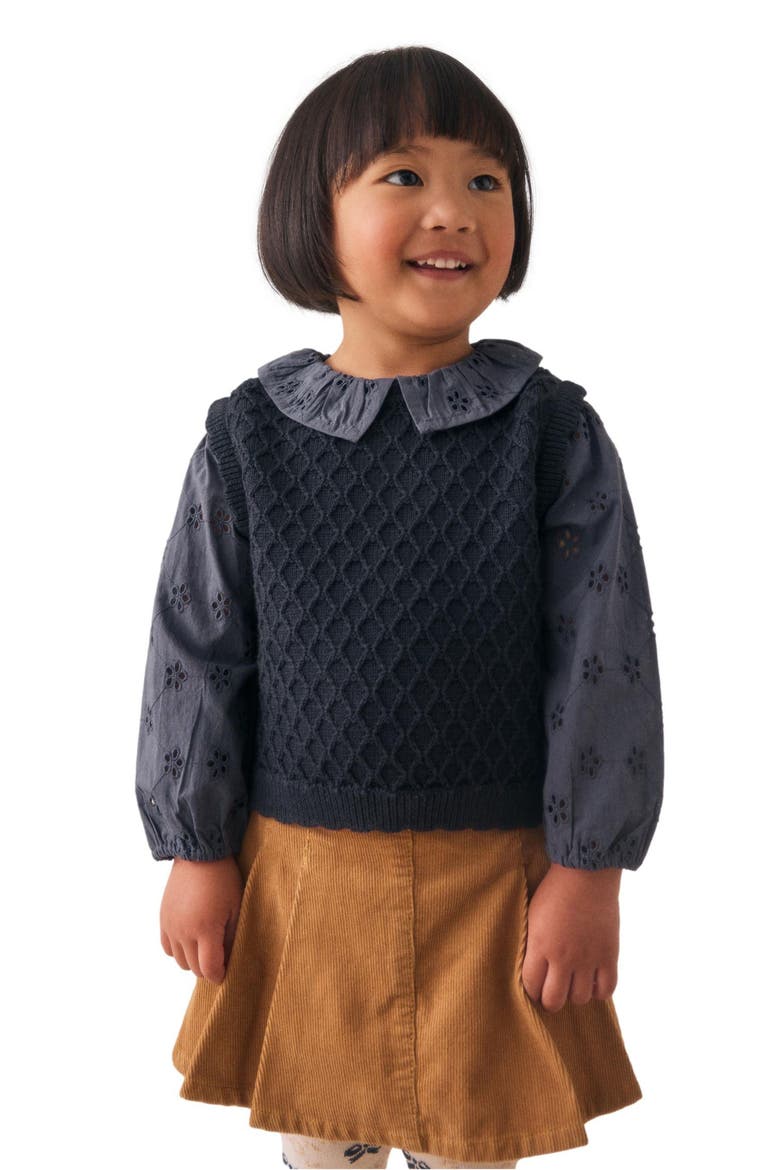 Kids' Mixed Media Cotton Layered Look Sweater Vest, Alternate, color, BLUE