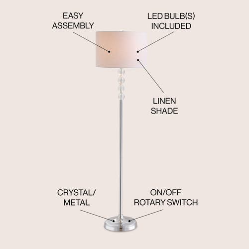 Jonathan Y Aubrey Crystal / Metal Led Floor Lamp In Clear/chrome
