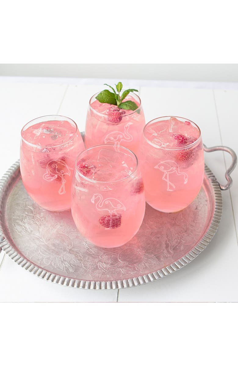 Cathy's Concepts Theme Etched Set of 4 Stemless Wine Glasses, Alternate, color,