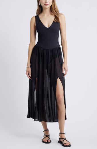 Open Edit Mixed Media Side Slit Tank Dress