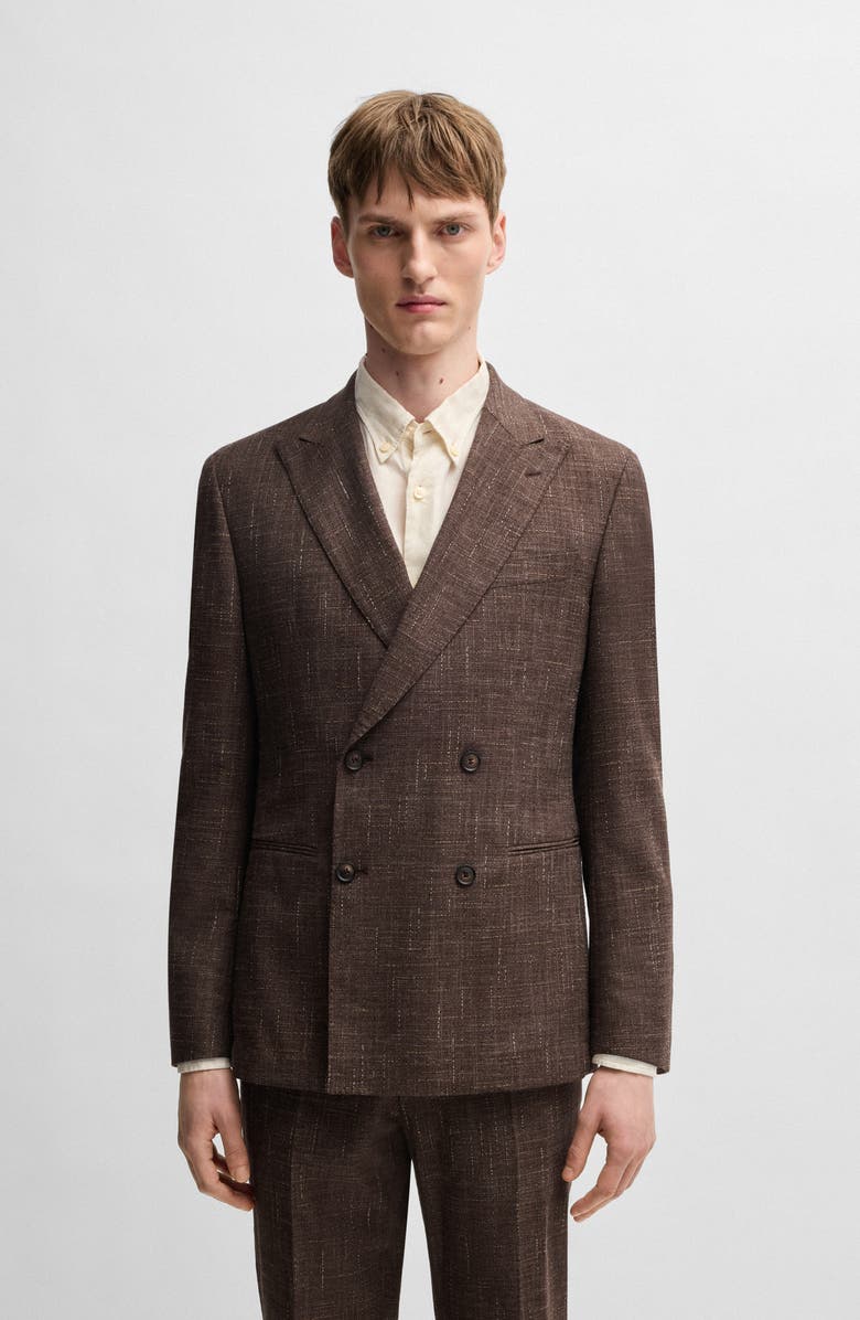 BOSS Huge Cotton & Virgin Wool Blend Suit, Main, color, Dark Brn