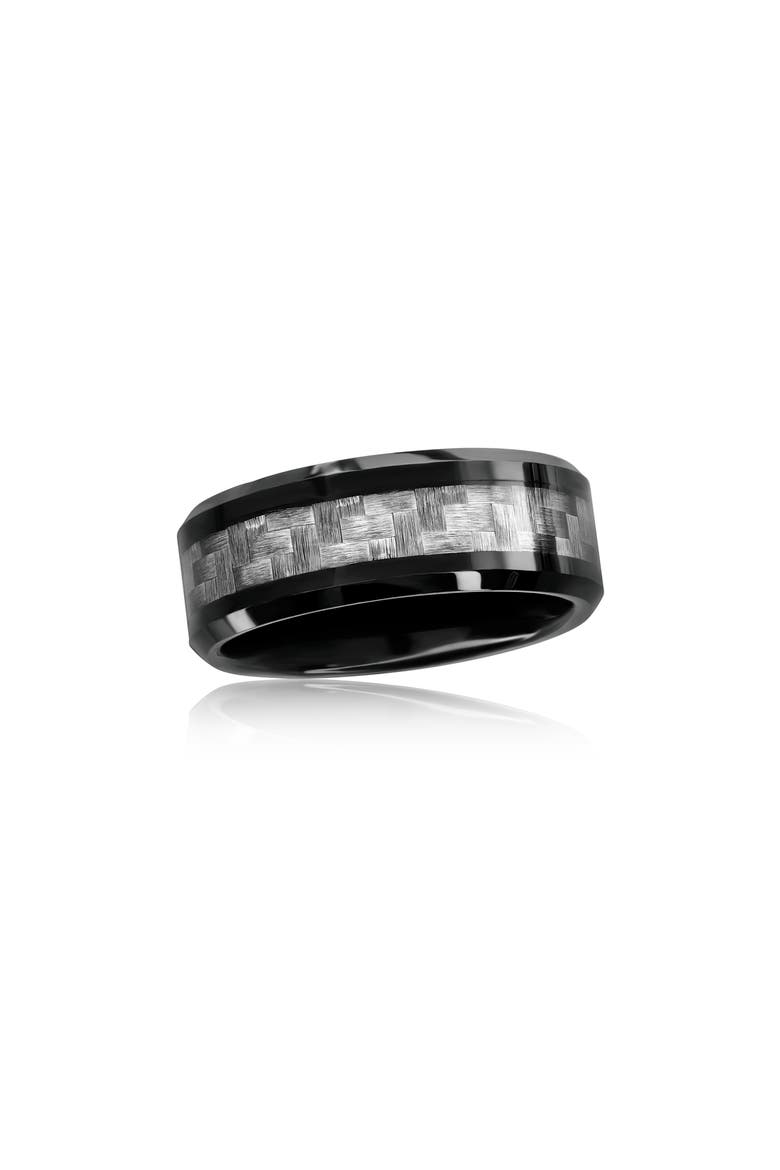 Crosshatch Two-Tone Band Ring, Main, color, SILVER CARBON FIBER