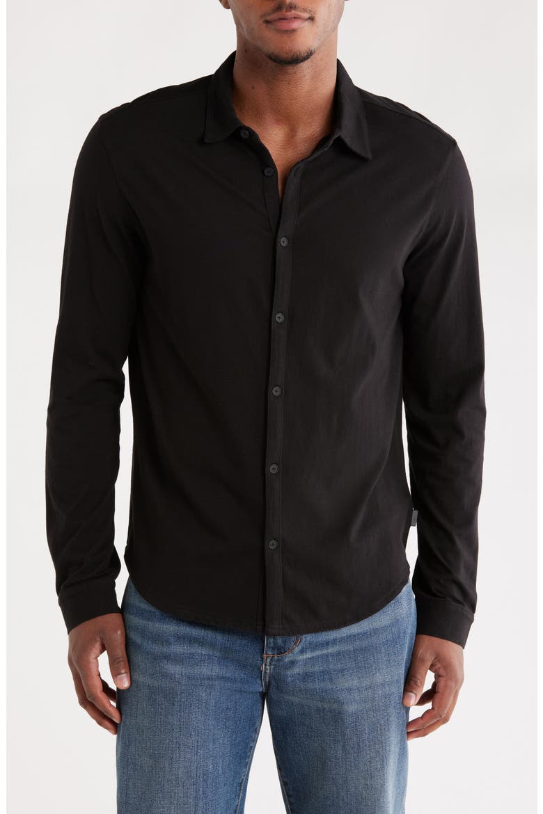 Clark Organic Cotton Jersey Button-Up Shirt, Main, color, BLACK