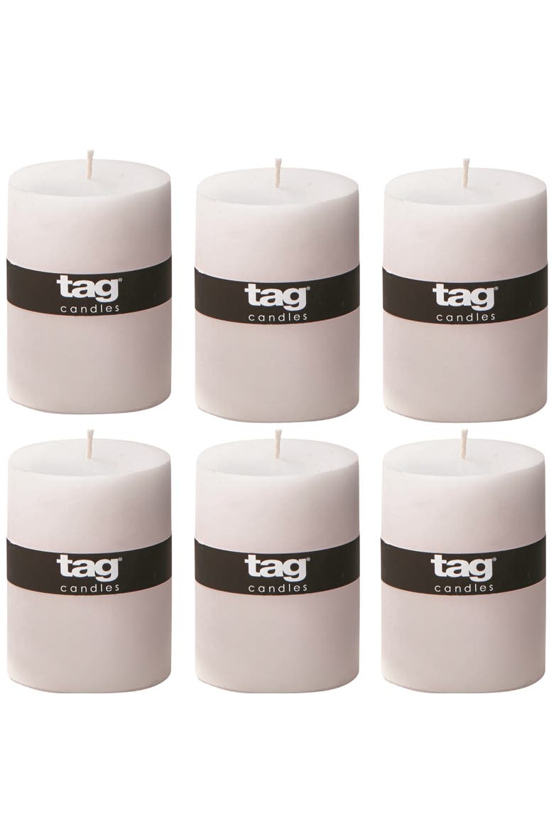 Chapel White Pillar Paraffin Wax Candle Set of 6 Unscented, Main, color, White