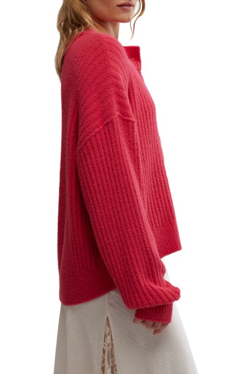 Free People Cocoa Rib Henley Sweater In Virtual Pink